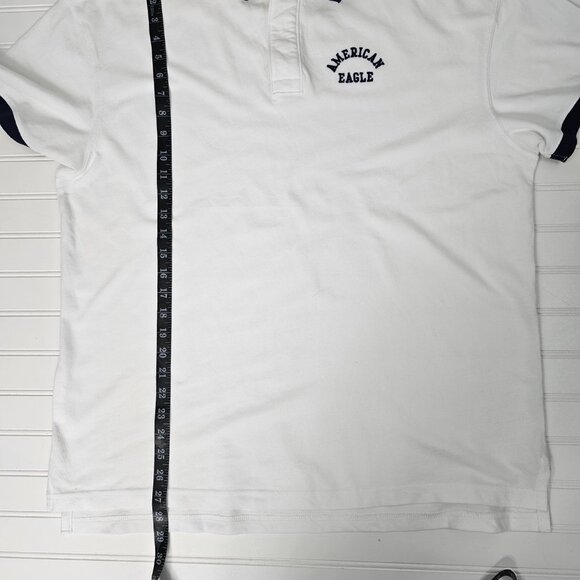 American Eagle Men's White & Navy Super Soft Short Sleeve Polo Shirt Size L - Picture 12 of 12